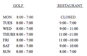 golf and restaurant hours